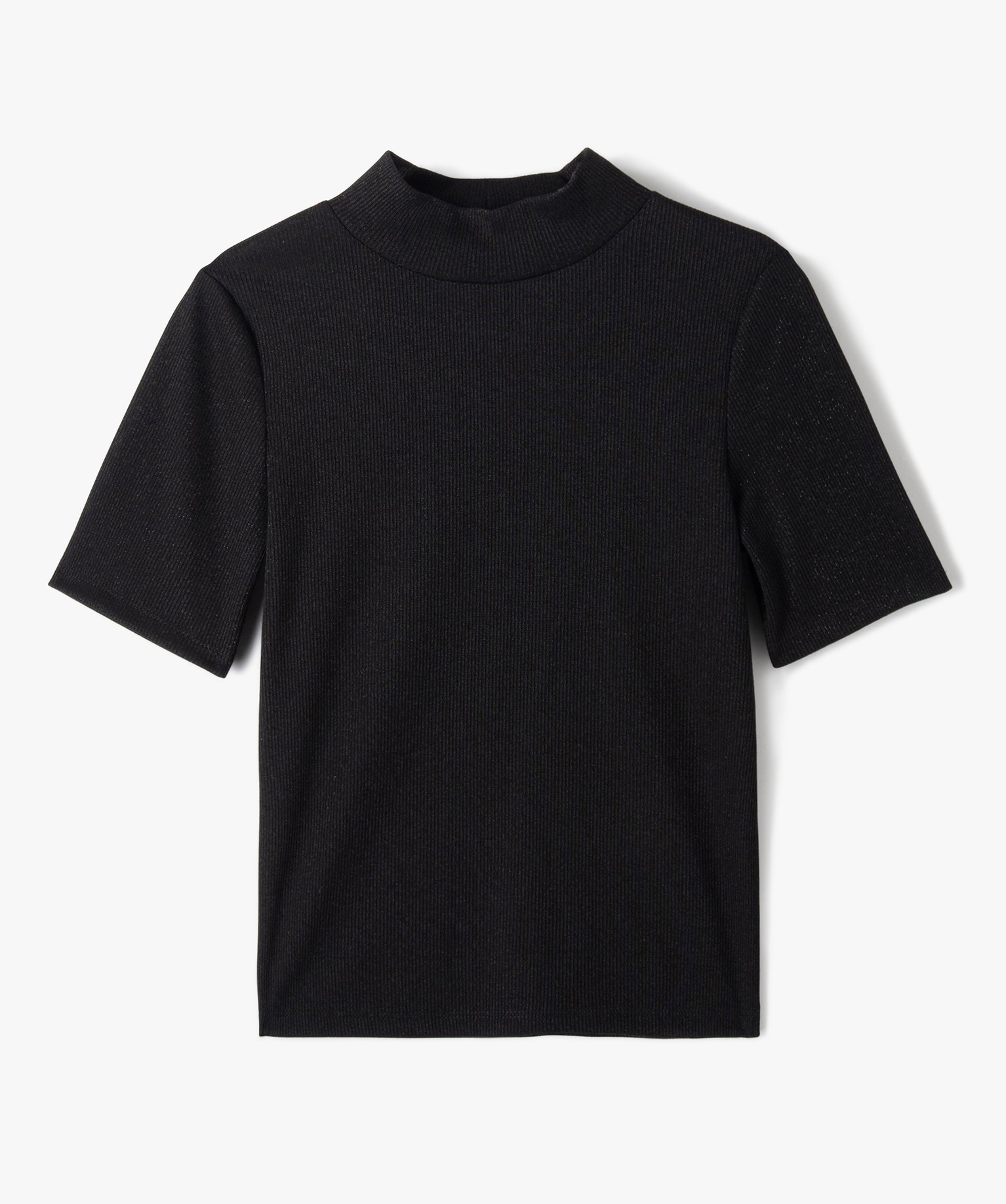 Tee-shirt fille à manches courtes et col montant à paillettes noir | GEMO