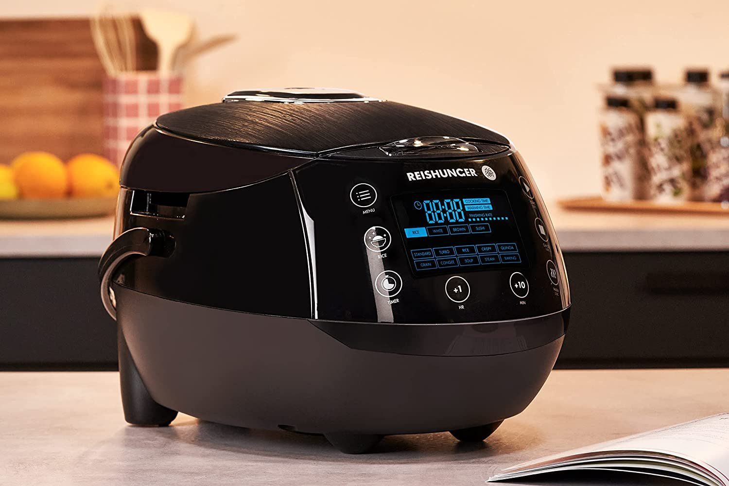 Reishunger Reiskocher - Digitaler Reiskocher & Dampfgarer, 860 W, Timer- und Warmhaltefunktion, 7-Kochphasen-Technologie, LED-Display
