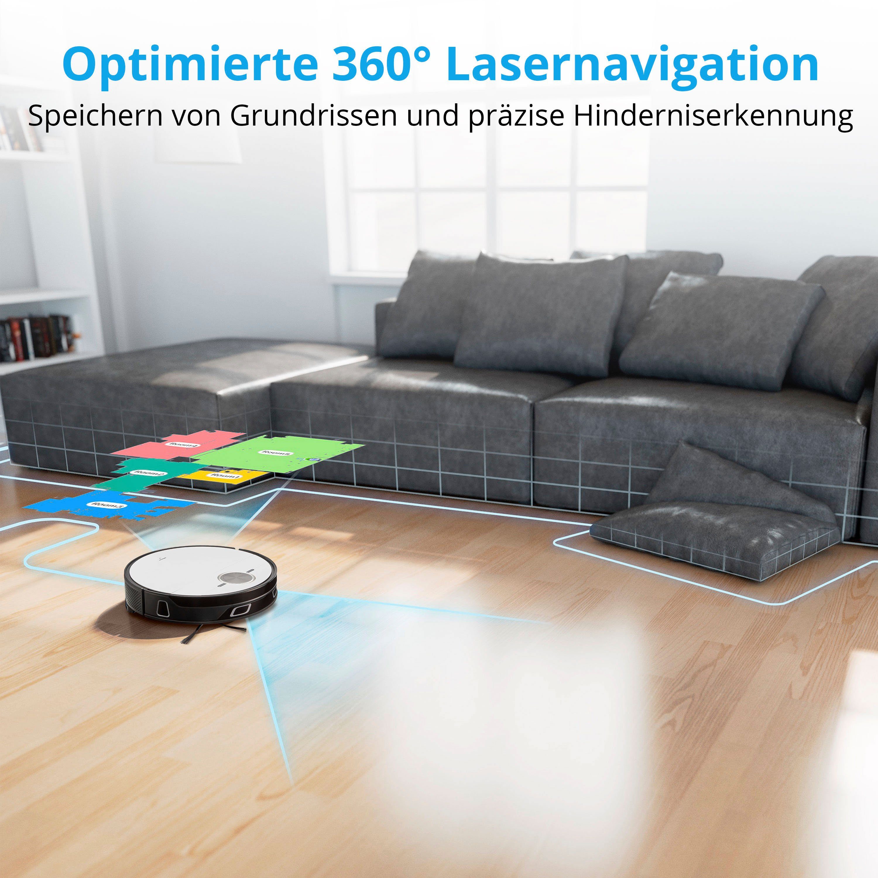 Medion® Saugroboter X50 SW (MD20004), mit Absaugstation, starke 8.000 Pa Saugkraft, No Go & Go Bereiche