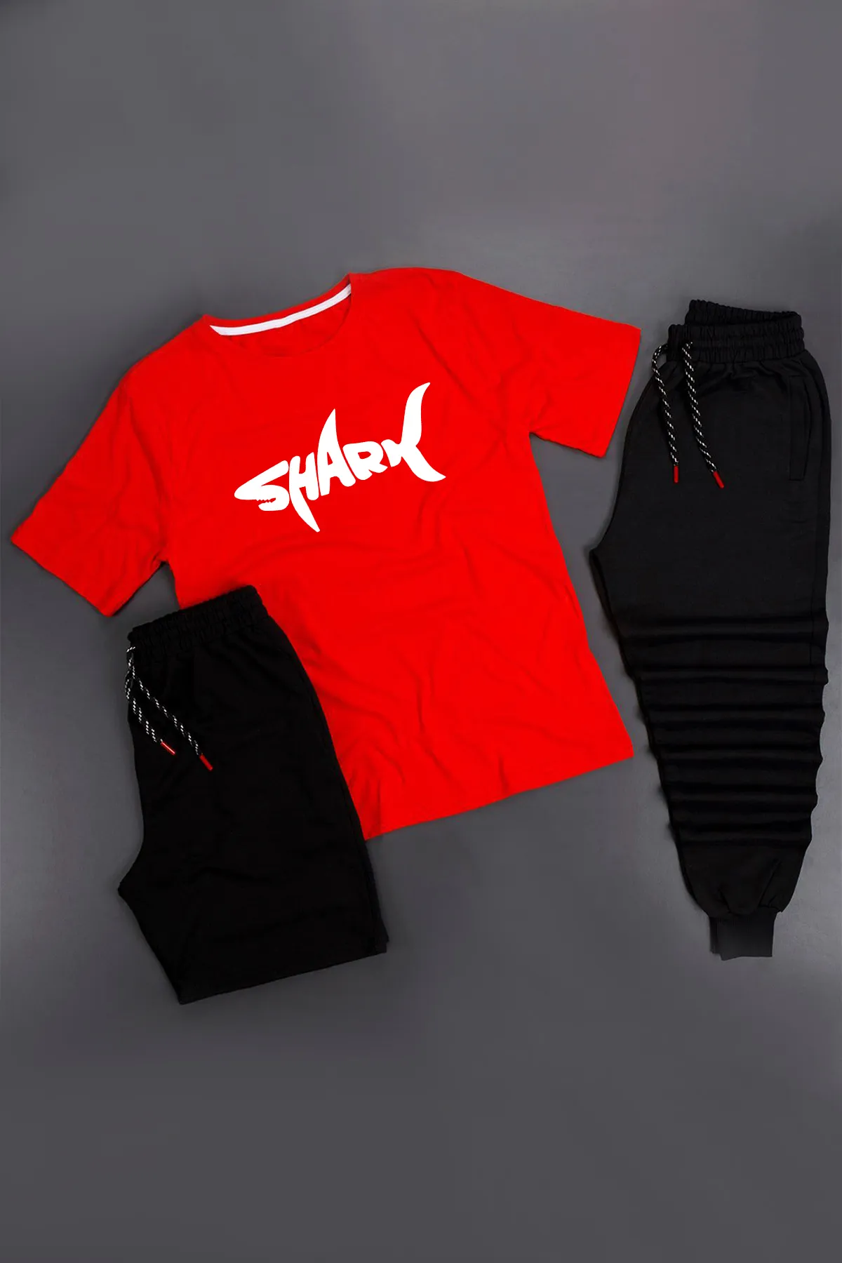 uyguntarz  3-teiliges Unisex-Set aus T-Shirt, kurzer Jogginghose