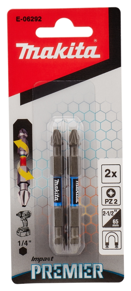 Makita Tillbehör E-06292 Slagskruvmejselbits PZ2x65mm XTT Impact Premier Dubbelsidig Per 2 st