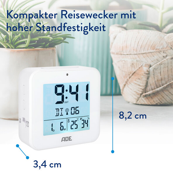 Digitaler DCF-Funkwecker, quadratisch, weiß