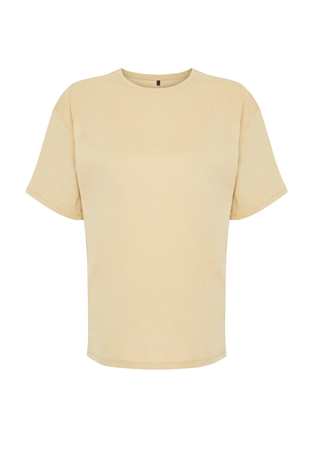 Trendyol Collection  Dunkelbeiges Strick-T-Shirt mit Rundhalsausschnitt aus 100 % Baumwolle in Übergröße/weiter Passform TWOSS20TS0134