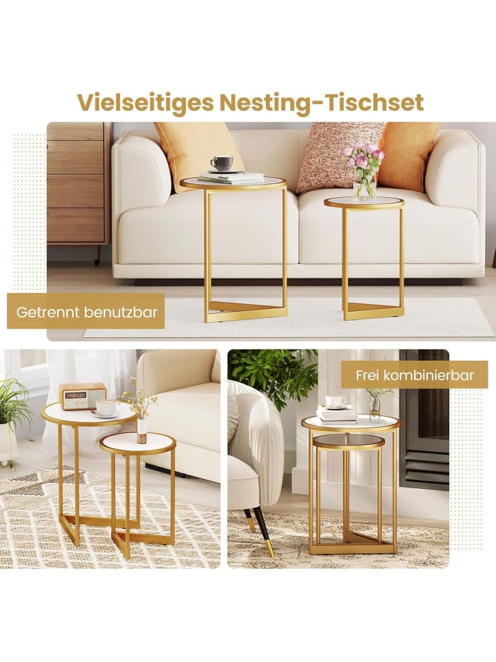 COSTWAY 2er Set Couchtisch in Weiß günstig kaufen onesize