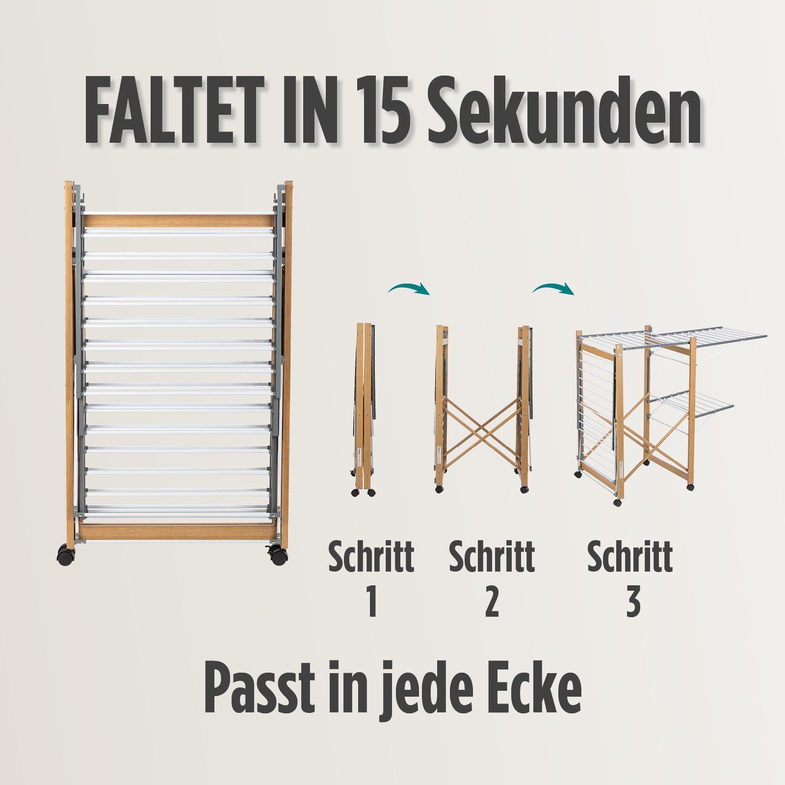 Vitapur Wäscheständer Wäscheständer Standtrockner im Holzoptik Mobile mit Rollen