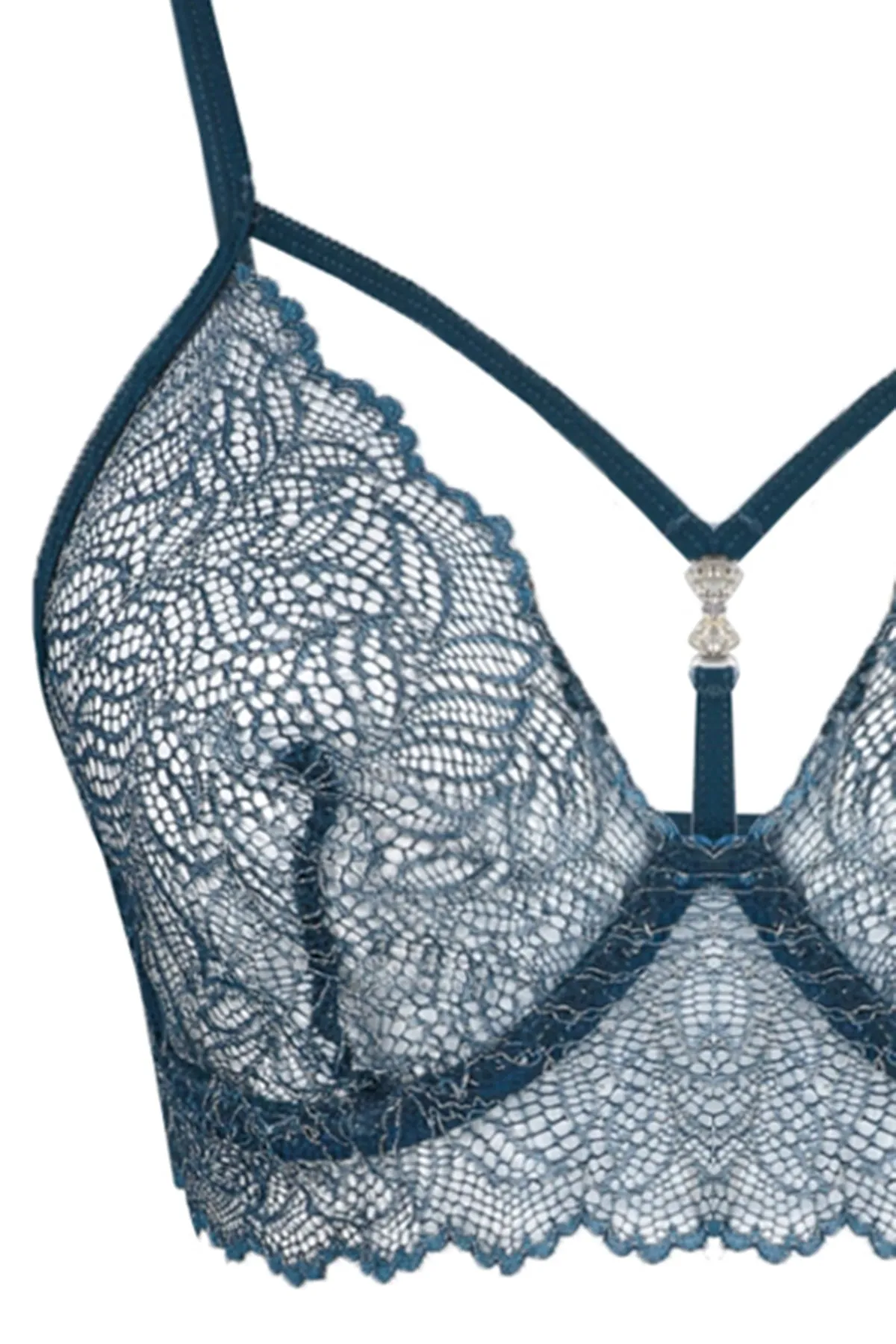 Trendyol Collection  Marineblaues Unterwäsche-Set mit Spitzenzubehör und detaillierten Paspeln THMSS23CC00060