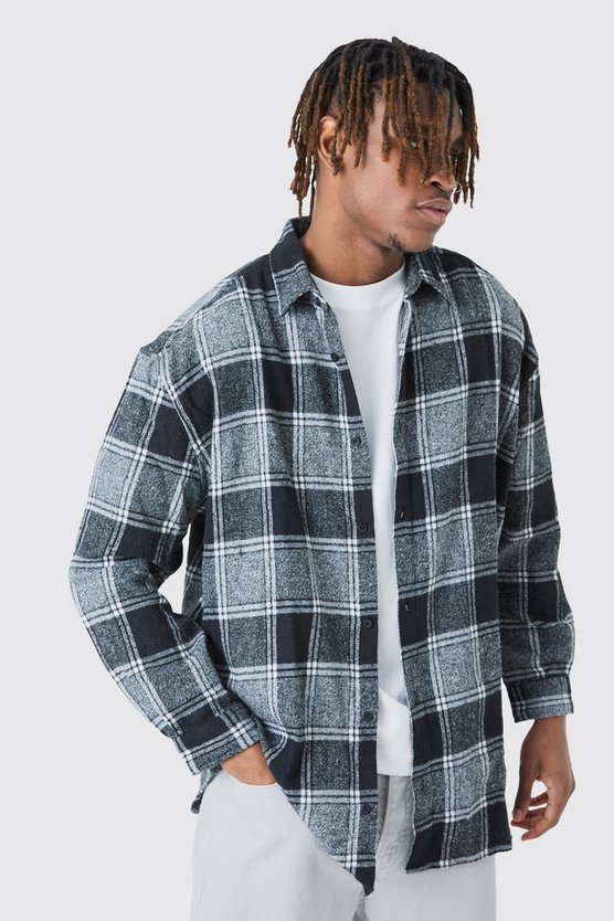 Tall langärmliges kariertes Oversize Flannel-Overshirt