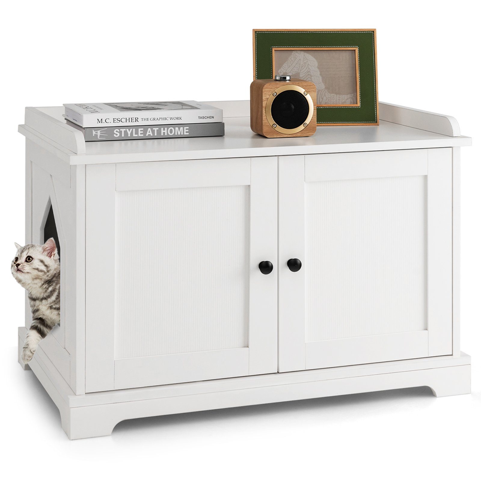 COSTWAY Tierhaus 2 in 1 Katzenhaus Katzenschrank, mit Kratzbrett