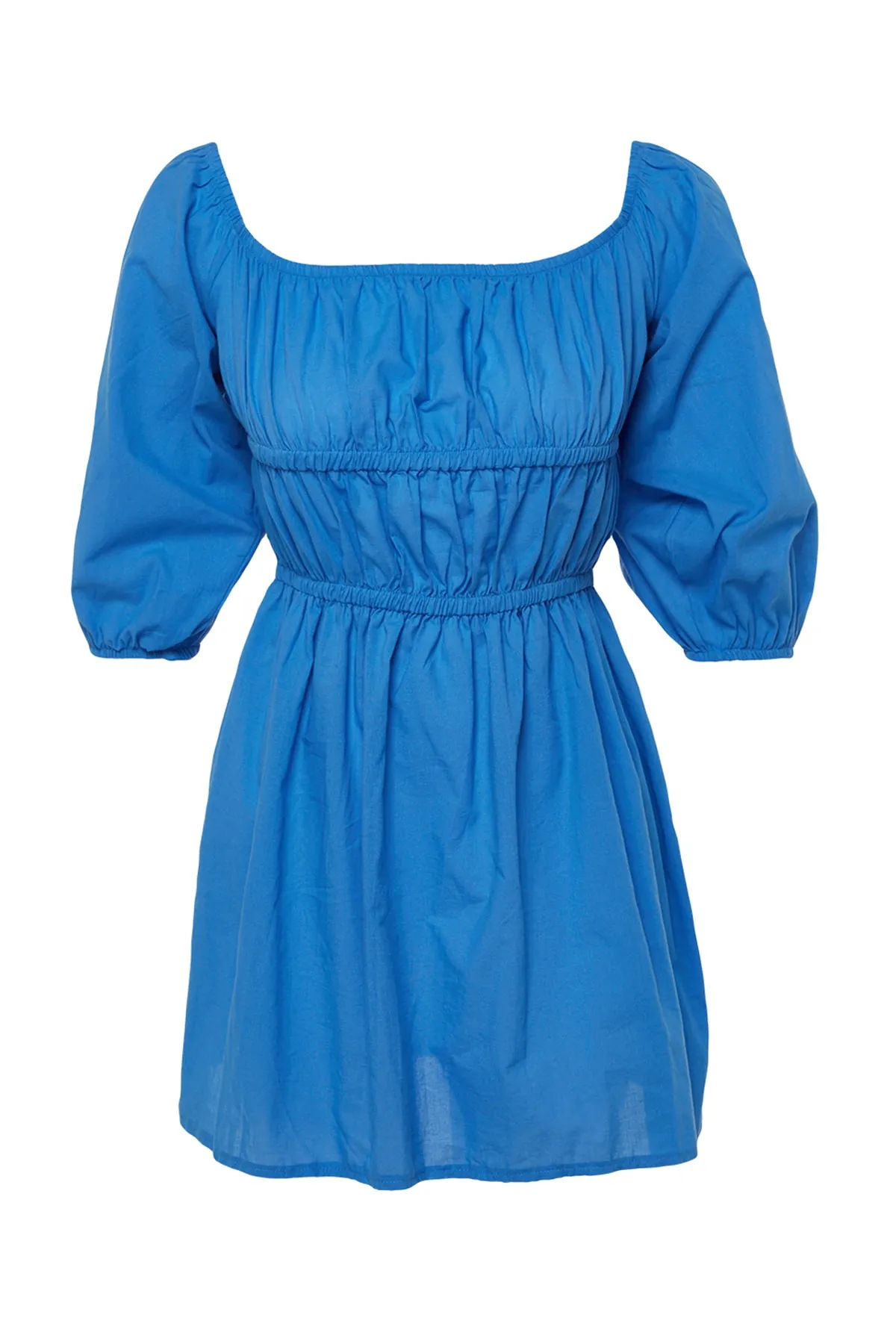 Trendyol Collection  Blaues, gerafftes Mini-Strandkleid aus 100 % Baumwolle TBESS23EL00113