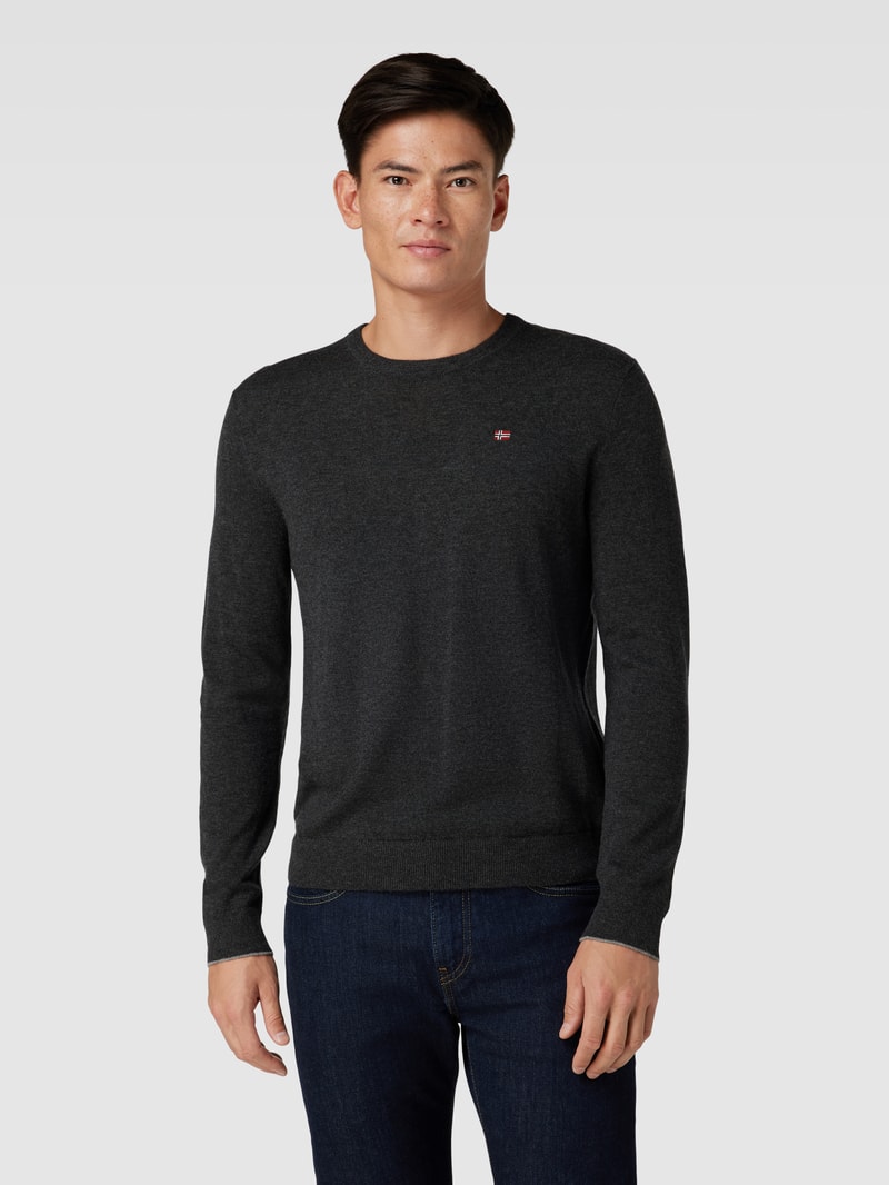 Longsleeve mit Label-Stitching Modell 'DAMAVAND' in anthrazit