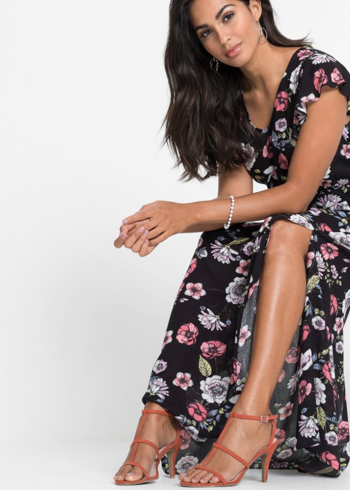 Bedrucktes Maxikleid mit Volants