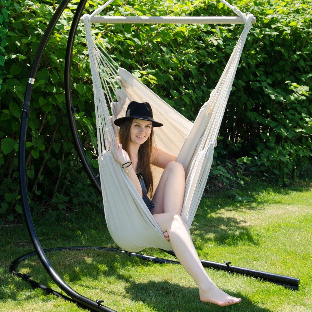 AMANKA Hängematte XXL Hängesessel Hängestuhl 2 Pers. Sitz bis 150 kg, 185x130 cm + 360°Swivel Beige