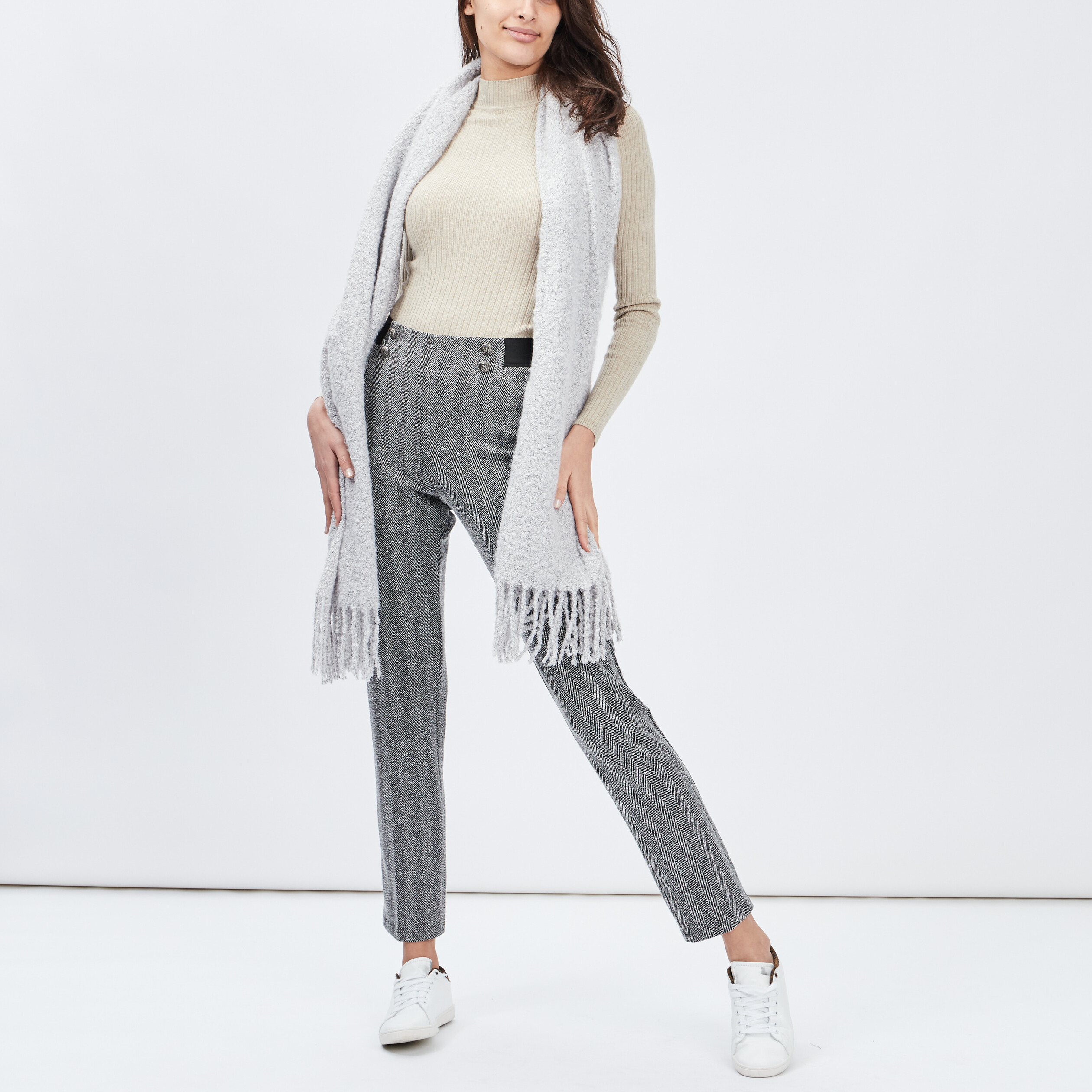 Pull côtelé col montant beige femme | La Halle