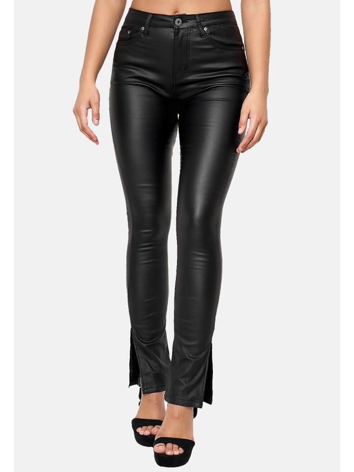 Newplay Lederoptik Hose Skinny Jeans Gefüttert High Waist in Schwarz günstig kaufen