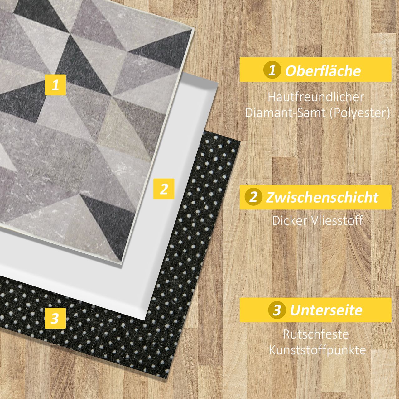 HOMCOM Teppich im Trenddesign moderner Teppich mit geometrischen Formen für Wohnzimmer Schlafzimmer Küche Polyester Grau Schwarz Weiß 120 x 170 cm