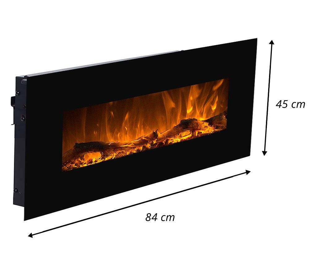 GLOW FIRE Elektrokamin Neptun Wandkamin elektrisch mit Heizung, Elektrischer Kamin mit Fernbedienung, Timer, 3 Dekorationen, LED Feuer