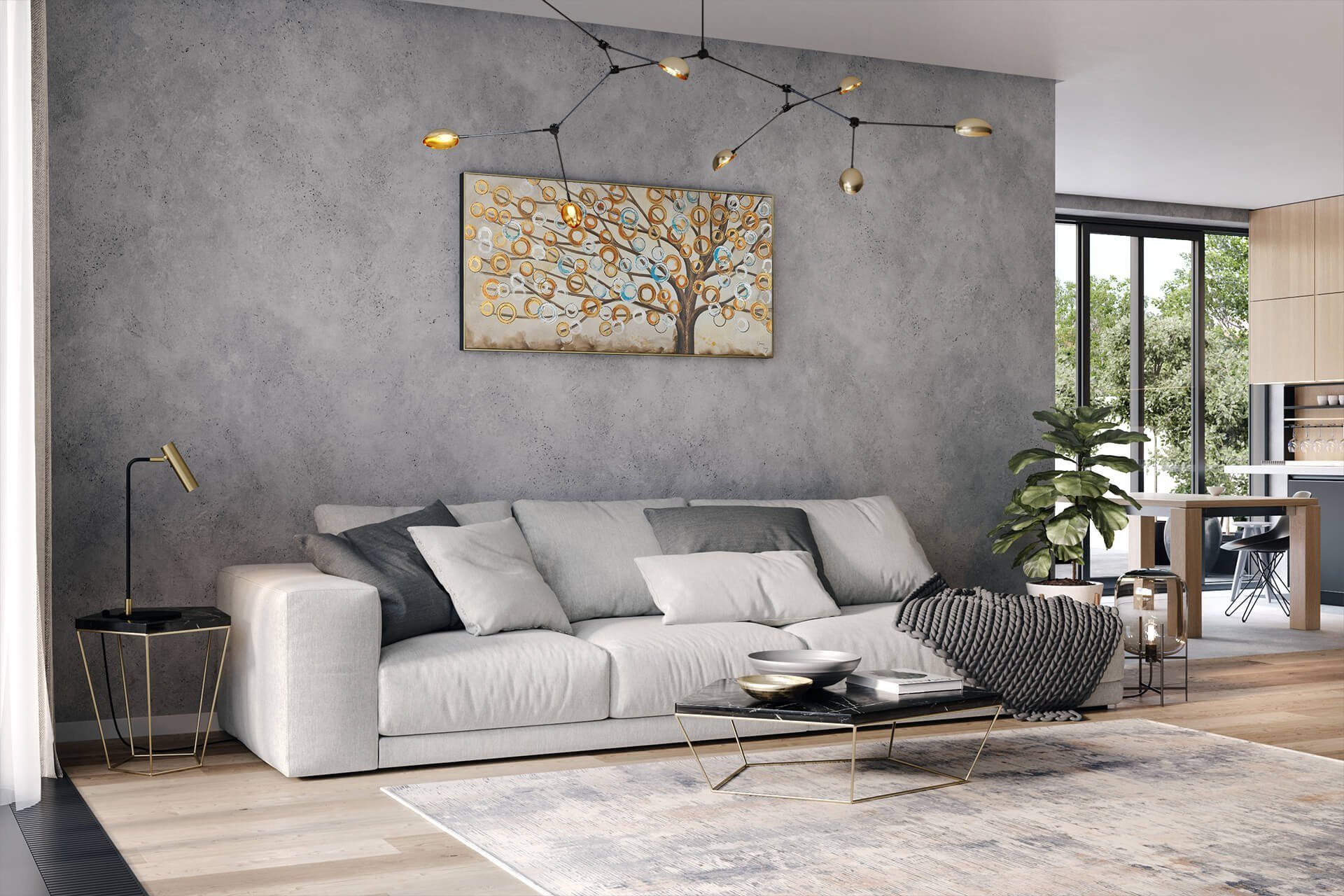 KUNSTLOFT Gemälde Herbstblues 140x70 cm, Leinwandbild 100% HANDGEMALT Wandbild Wohnzimmer