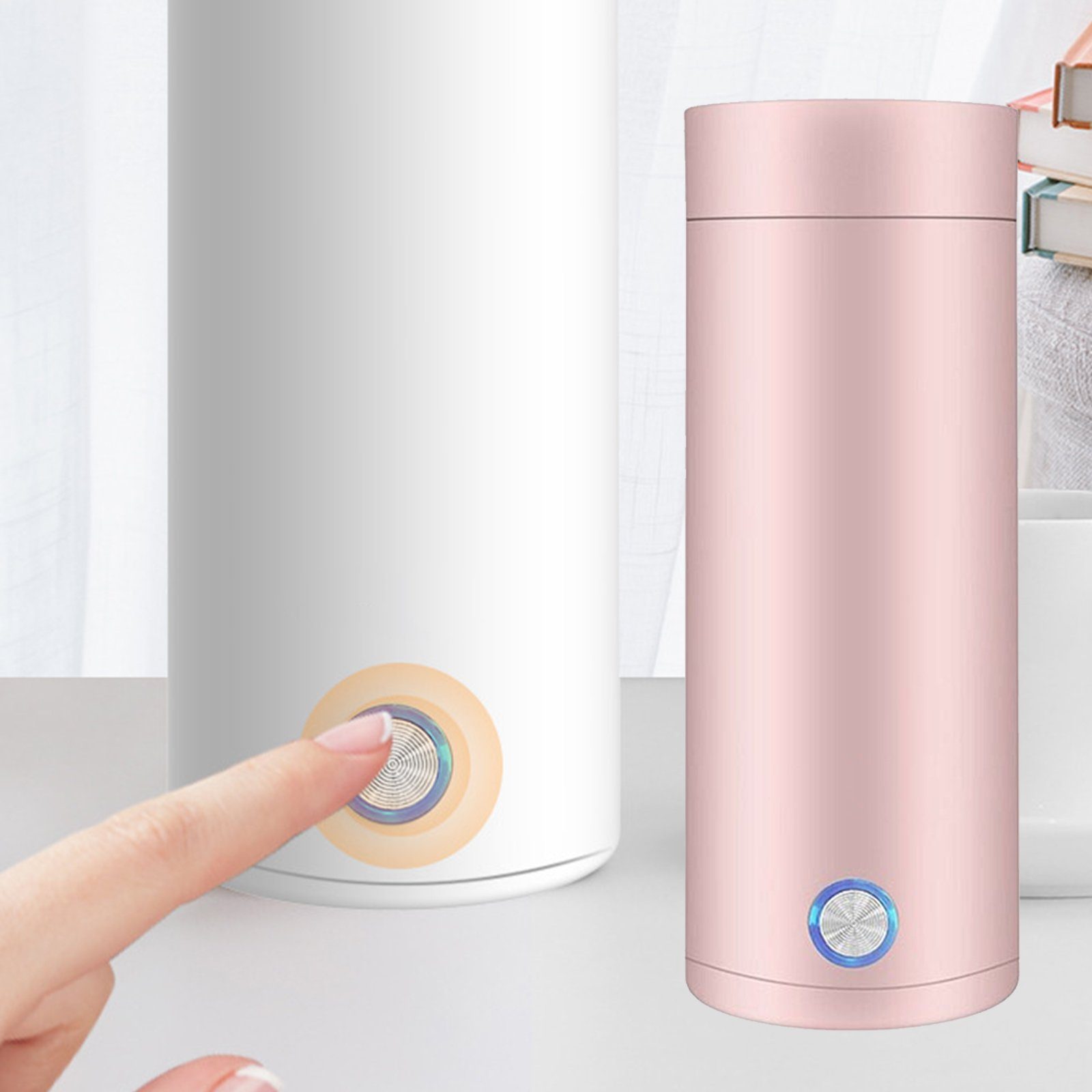 TWSOUL Wasserkessel Schnellkochkanne, kleine Teekanne, 3-in-1-Mini-Thermoskanne(Rosa)