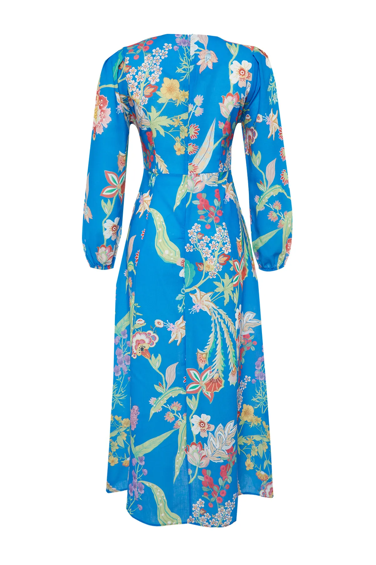 Trendyol Modest  Saks-Kleid in gewebter Leinenoptik mit Blumenmuster TCTSS24EB00102