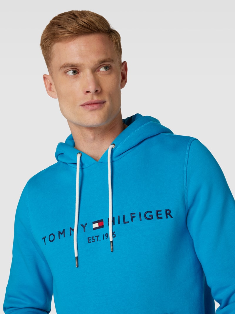 Hoodie mit Label-Stitching in aqua blau