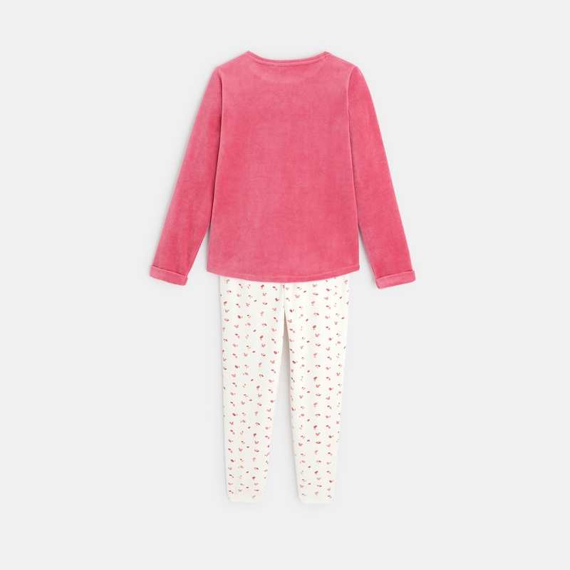 Pyjama 2 pièces en velours motif écureuil rose fille
