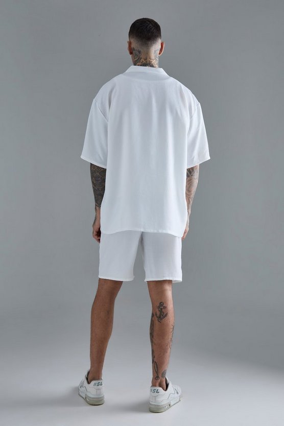 Tall kurzärmliges Oversize Leinen-Hemd & Shorts in Weiß