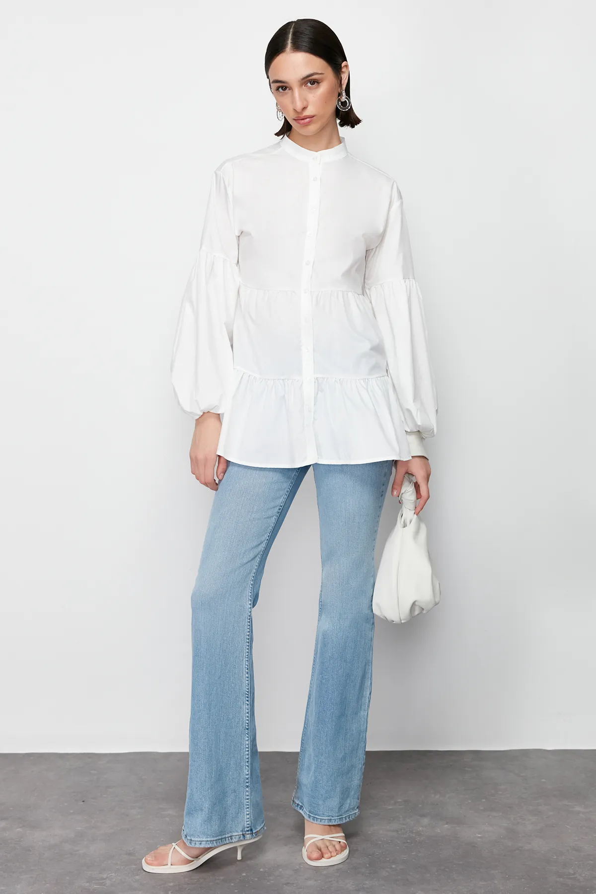 Trendyol Modest  Ecrufarbenes Rock-Layer-Baumwollgewebe-Hemd TCTSS24UK00006