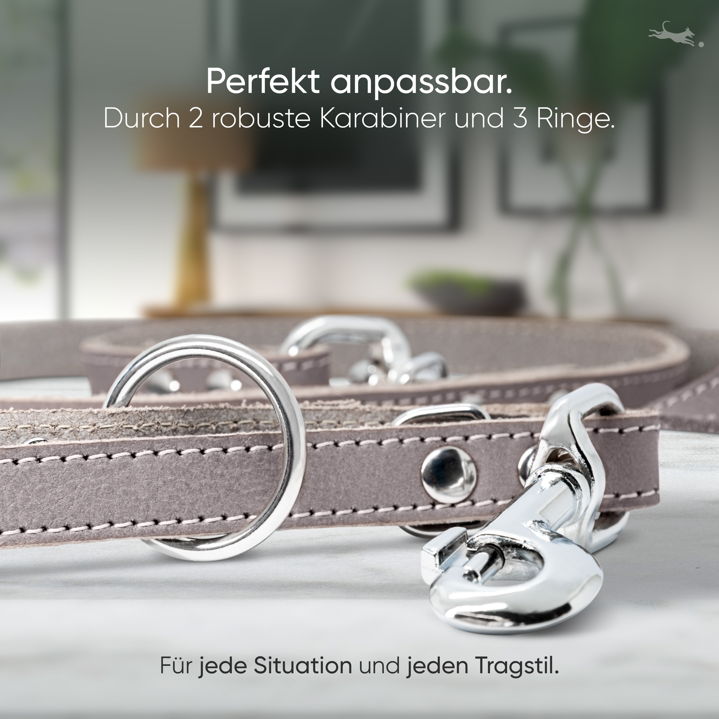 Freudentier Hundeleinen Freudentier Führleine aus Leder braun/ grau 1,6 cm
