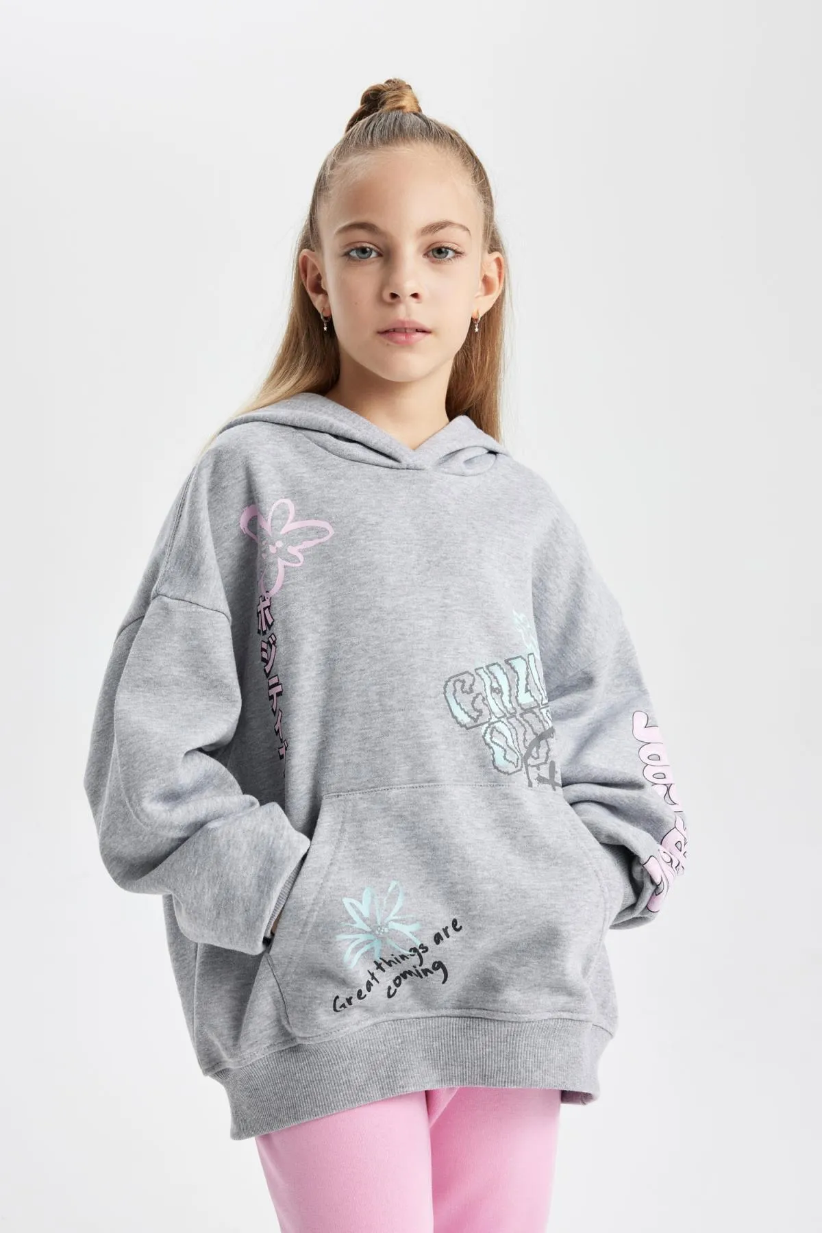DeFacto  Dickes Kapuzen-Sweatshirt für Mädchen in Oversize-Passform mit weicher, flauschiger Innenseite