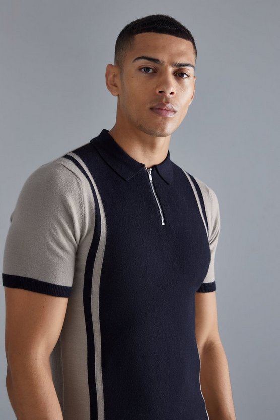 Kurzärmliges Muscle-Fit Colorblock Poloshirt