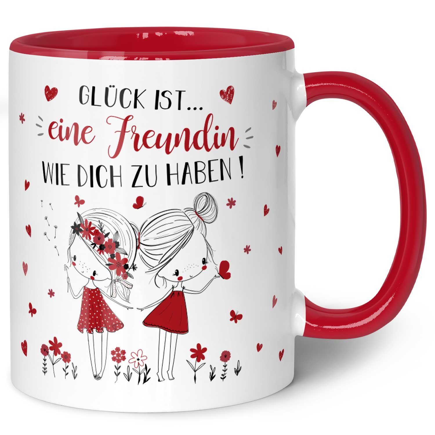 GRAVURZEILE Tasse mit Spruch Glück ist eine Freundin, - Persönliches Geschenk für Freundinnen zu verschiedenen Anlässen