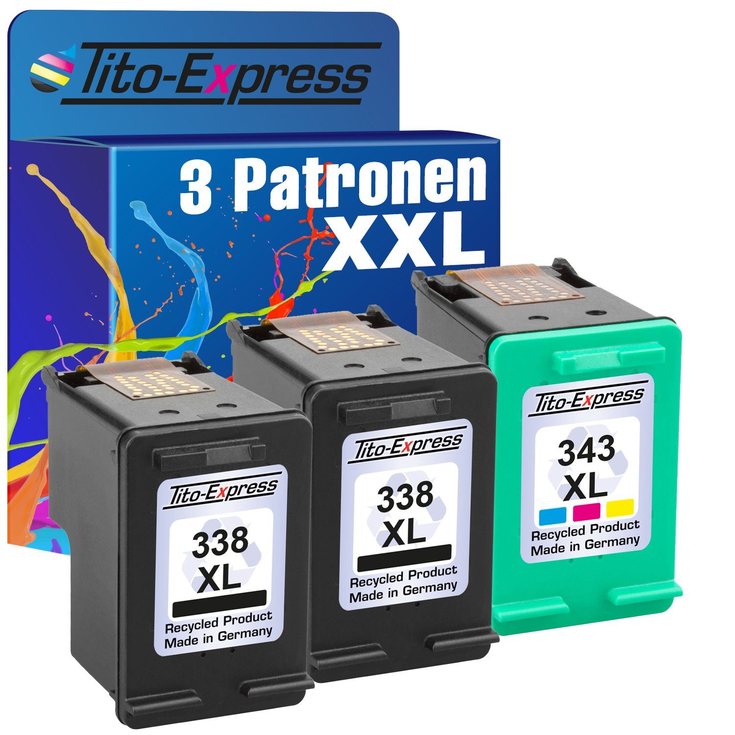 Tito-Express 3er Set ersetzt HP 338 XL & HP 343 XL Tintenpatrone (für 100 150 1610 2355 2575 2610 2710 2713 4212 5740 6210 6215 6540)