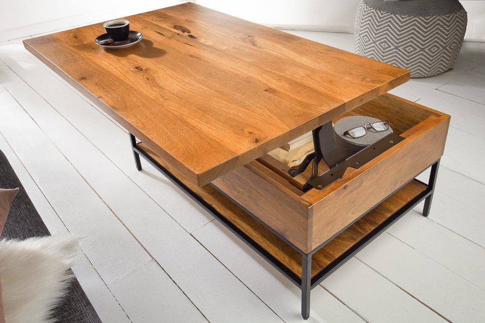 riess-ambiente Couchtisch FACTORY LIFTUP 80cm natur, Wohnzimmer · Massivholz · Metall · eckig · mit Fach · Industrial