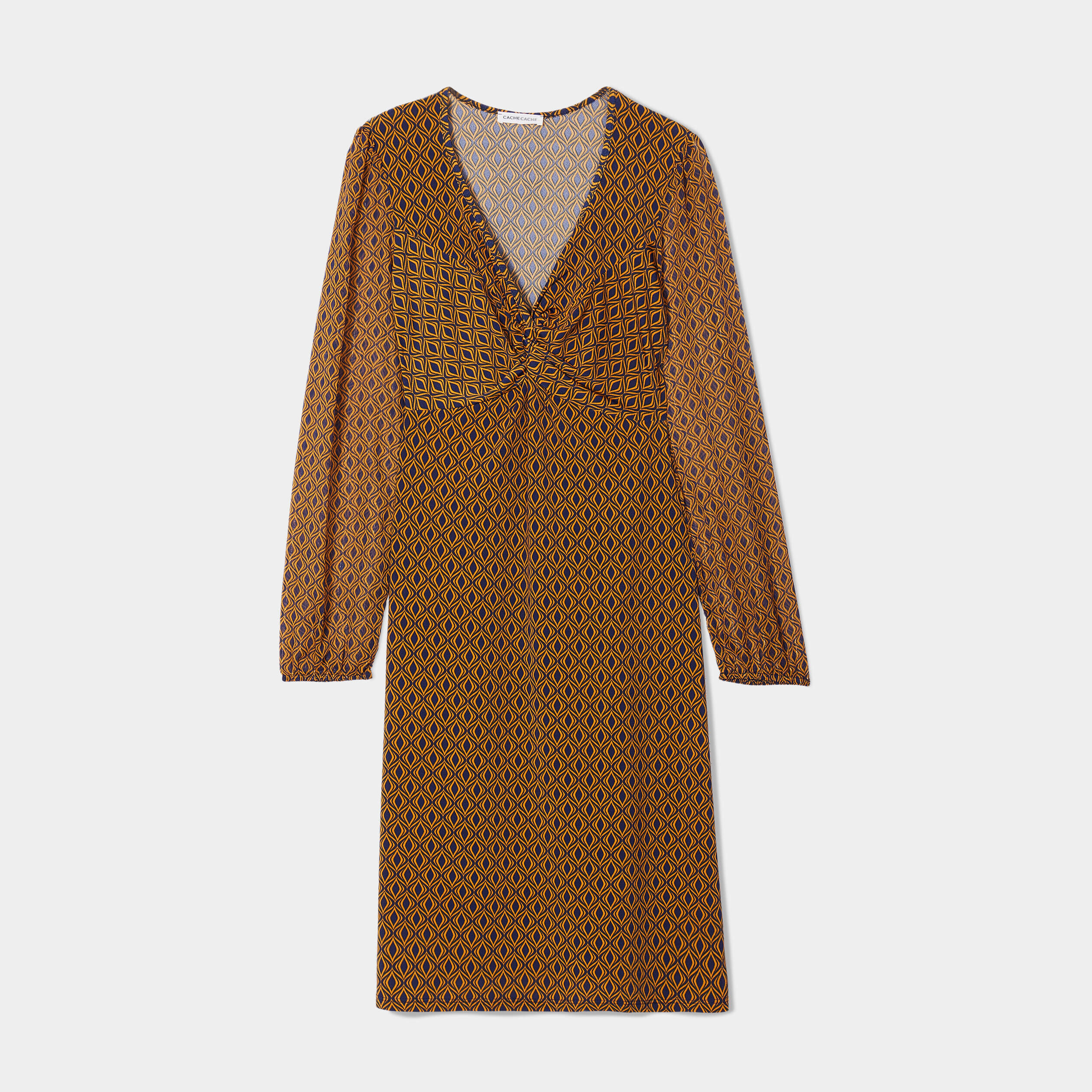 Robe évasée manches 3/4 bleu marine femme | Cache Cache