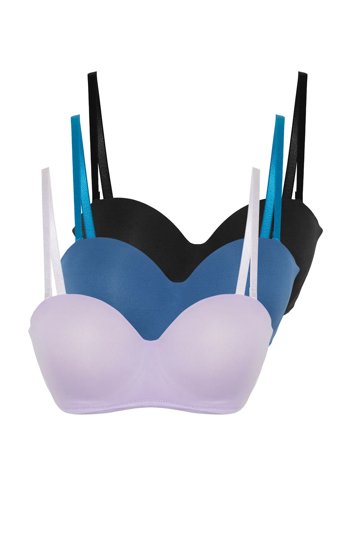 Trendyol Collection  Lila-Schwarz-Dunkelblau 3er-Pack trägerloser Strick-BH mit überzogenen Trägern aus Polyamid THMSS24SU00054