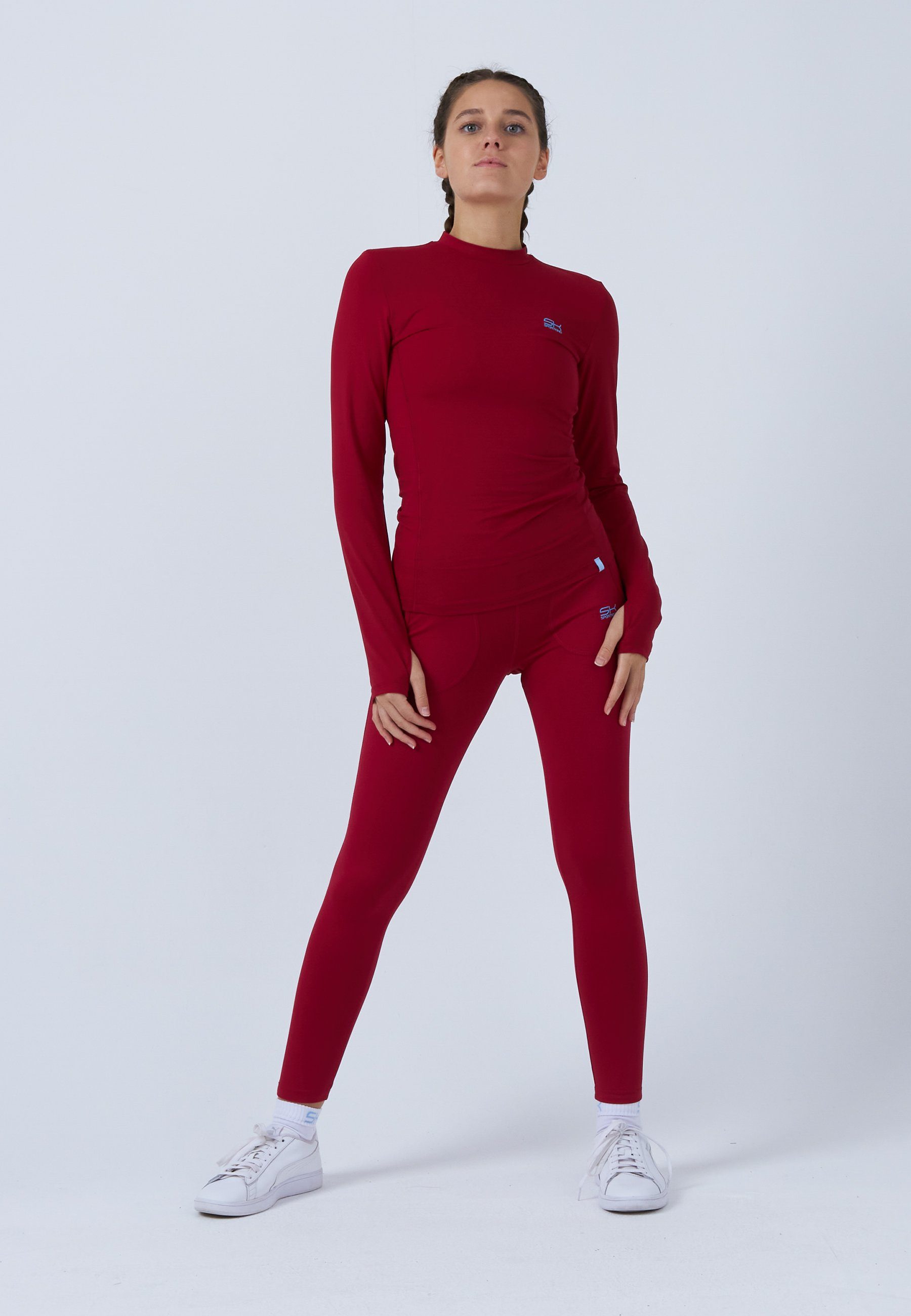 SPORTKIND Funktionsshirt Tennis Langarmshirt High-Neck Damen & Mädchen bordeaux rot