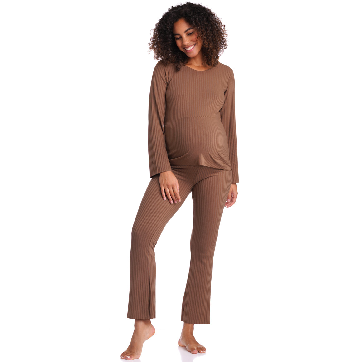 Damen Umstands-Loungeshirt in Ripp-Optik