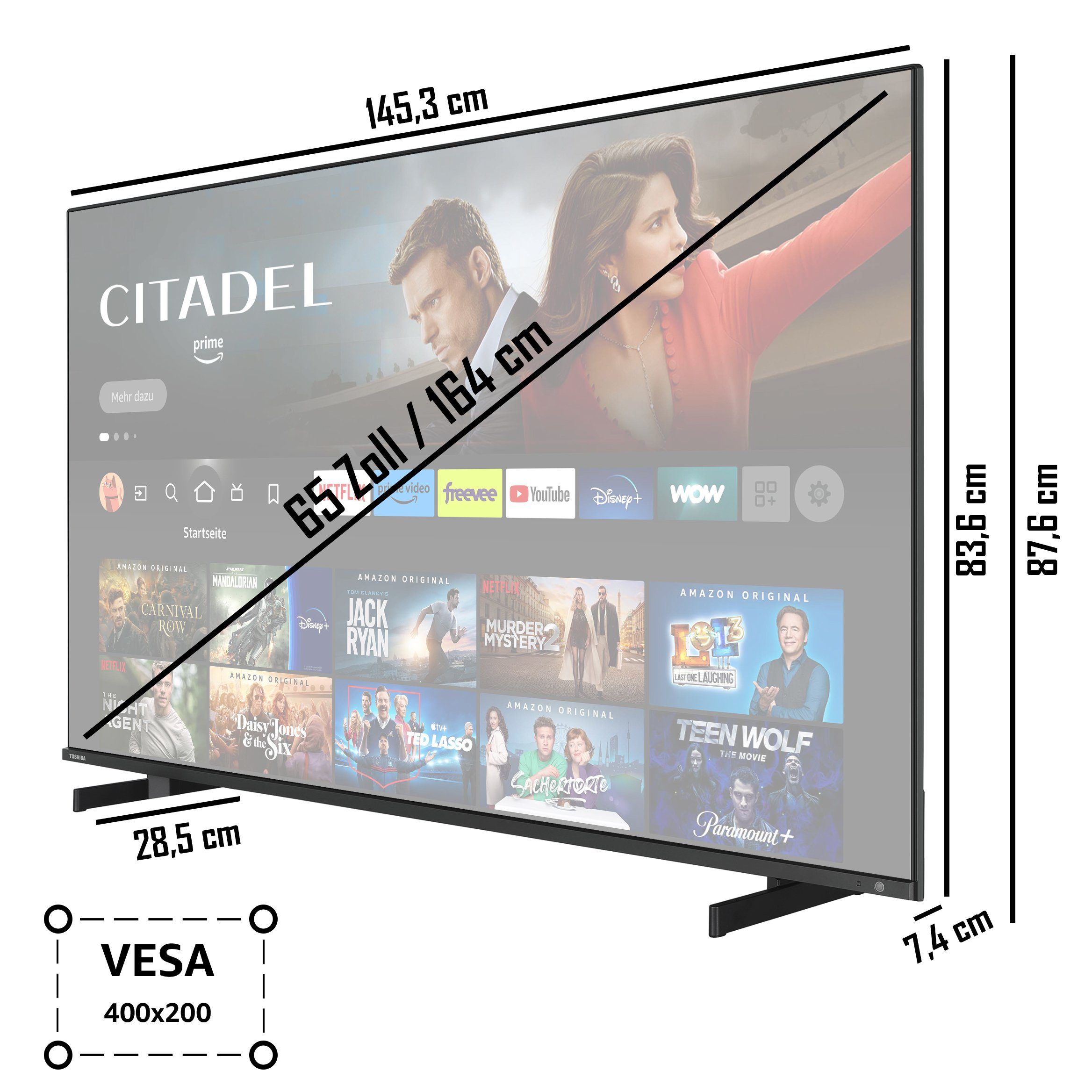 Toshiba 65QF5D63DA QLED-Fernseher (164 cm/65 Zoll, 4K Ultra HD, Fire TV, HDR Dolby Vision, Triple-Tuner, Alexa Built-In, Sound by Onkyo)