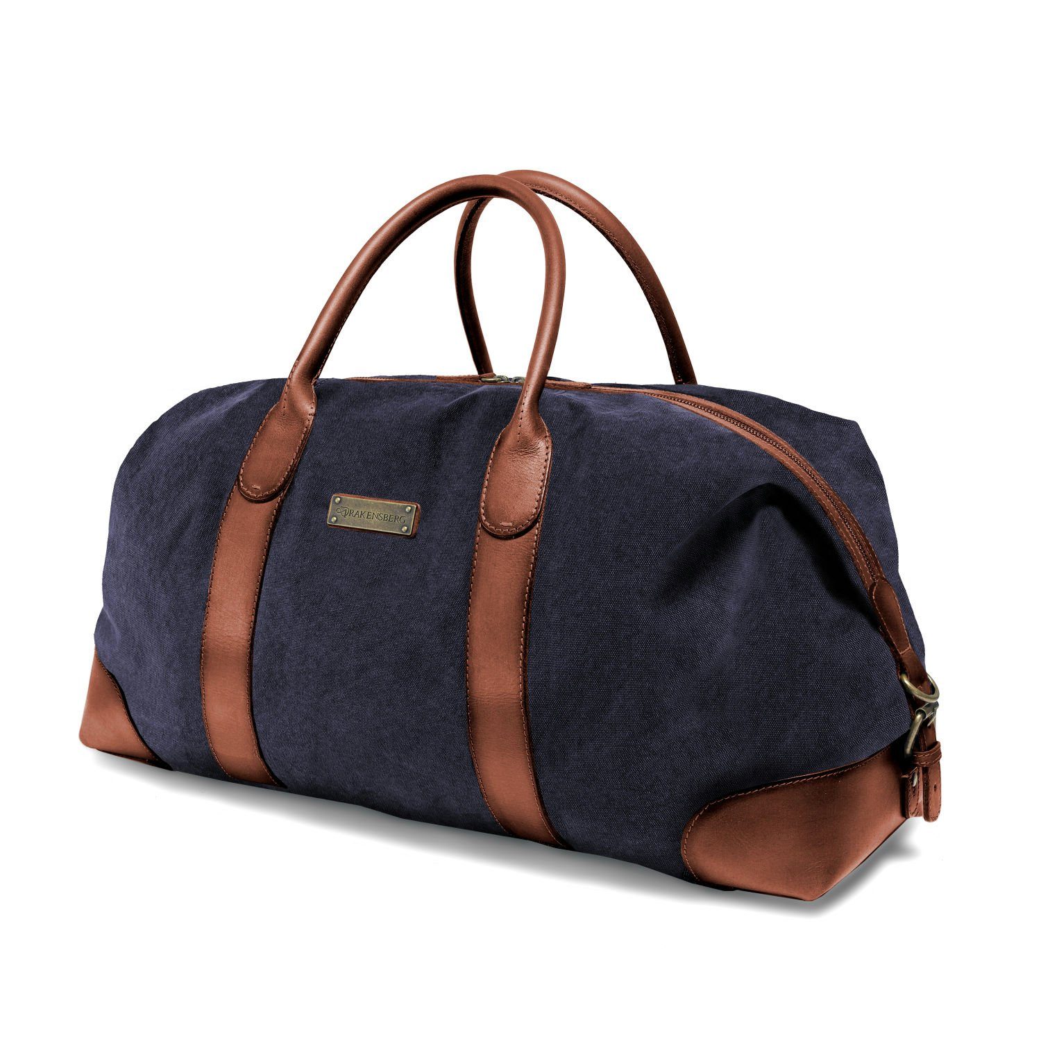 DRAKENSBERG Reisetasche Weekender David (L) Marine-Blau, Herren, Damen, im Vintage-Design, Canvas und Büffelleder, handgemacht