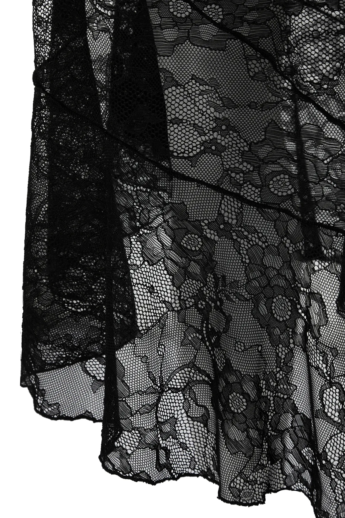 Trendyol Collection  Schwarzer asymmetrischer Midirock aus gefütterter Spitze mit Strickmuster TWOAW24ET00331