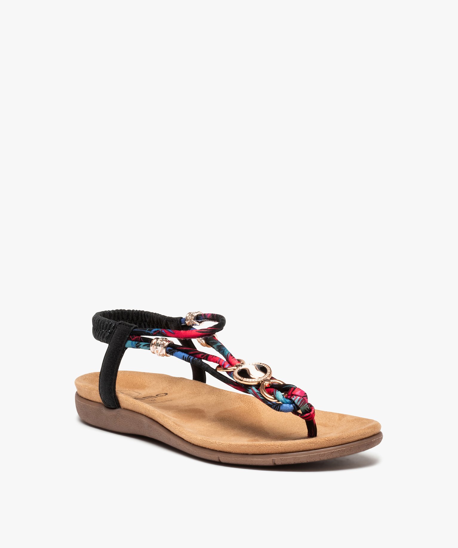 Sandales femme à entre-doigts et fines brides foulard noir | GEMO