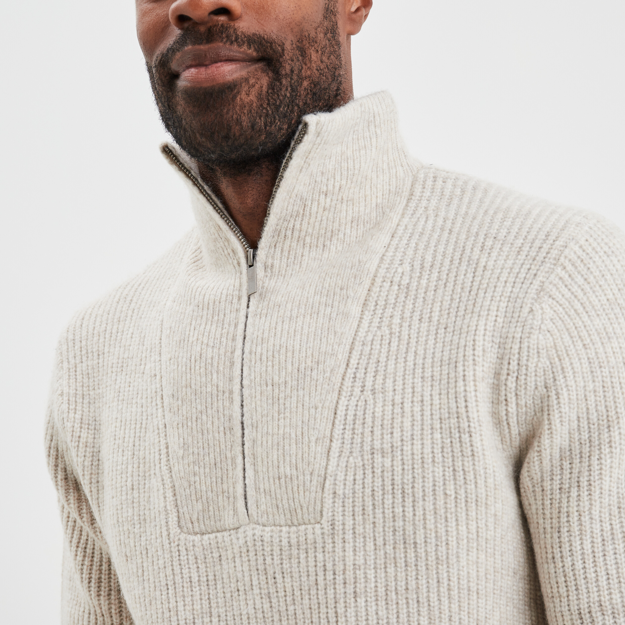Pull camionneur côtelé beige homme | La Halle