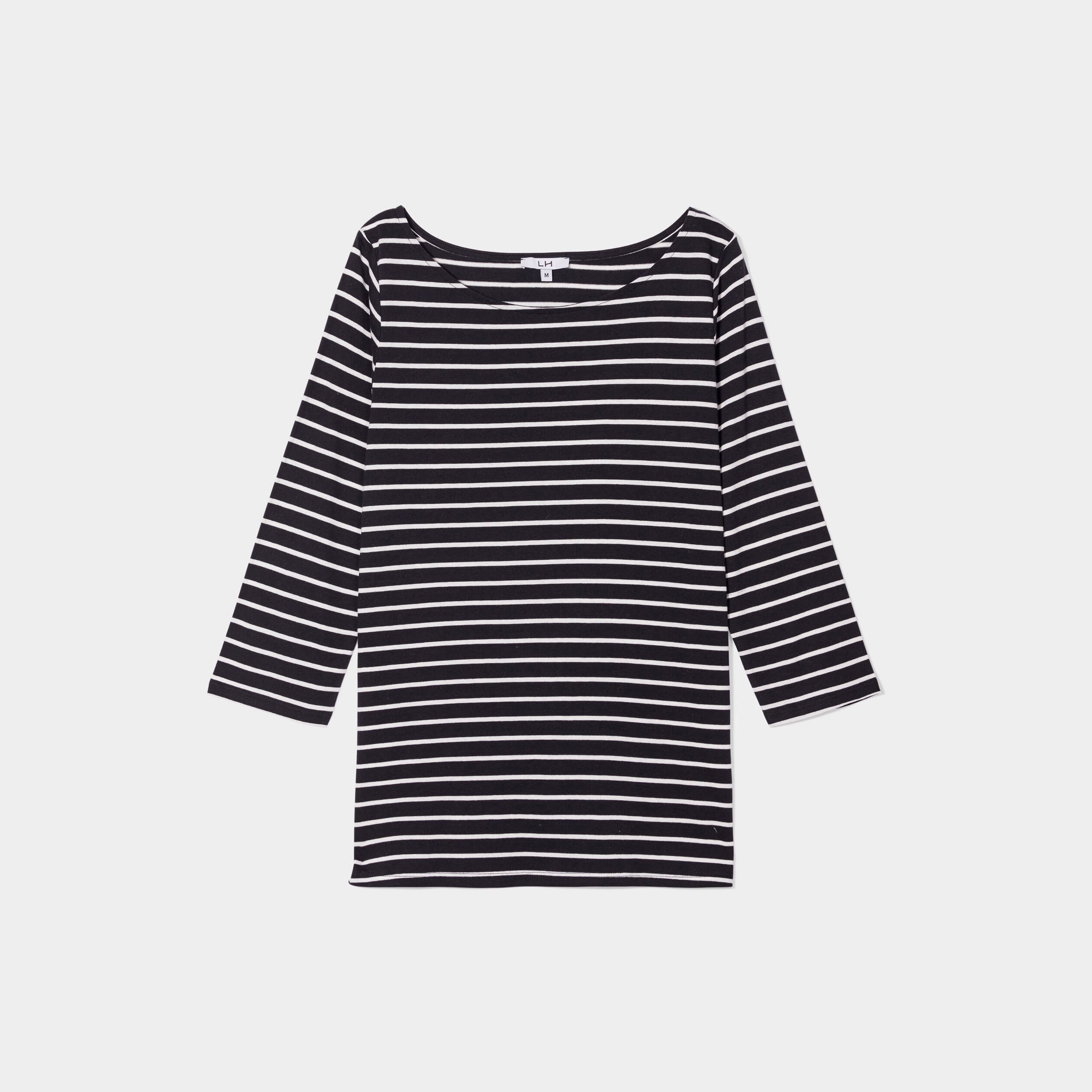 T-shirt manches 3 4 col bateau coton blanc femme | La Halle