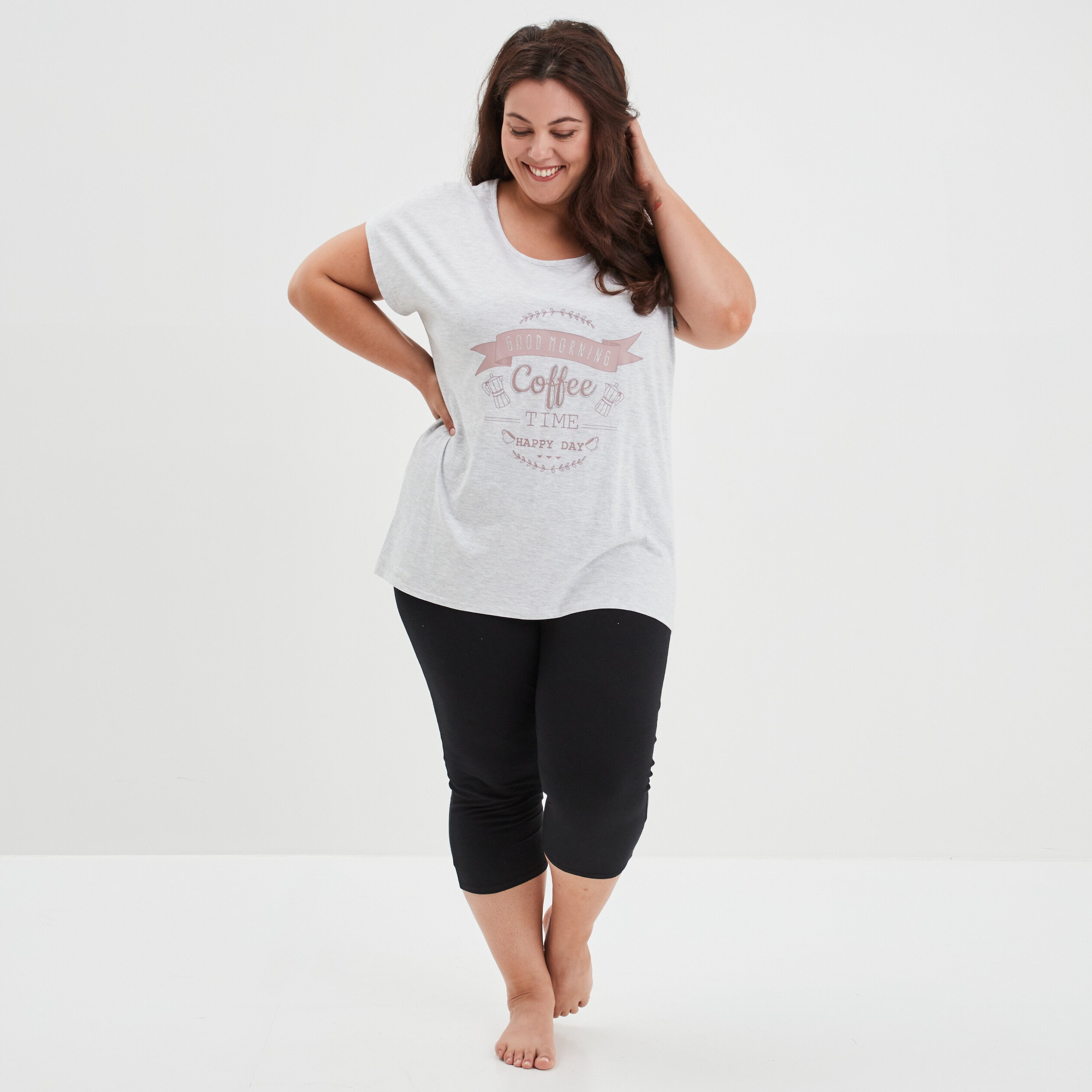 Ensemble pyjama corsaire Modavista gris clair femme grande taille | La Halle