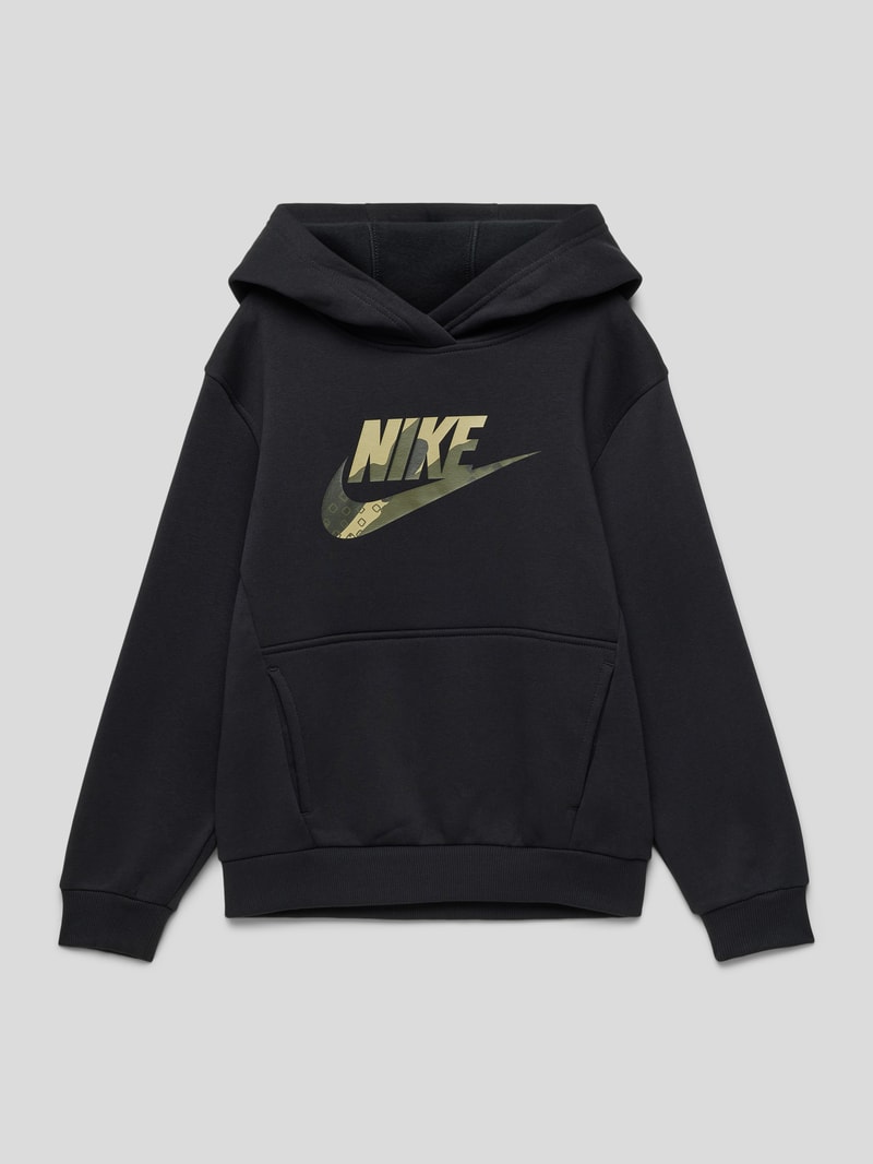 Hoodie mit Label-Print in schwarz