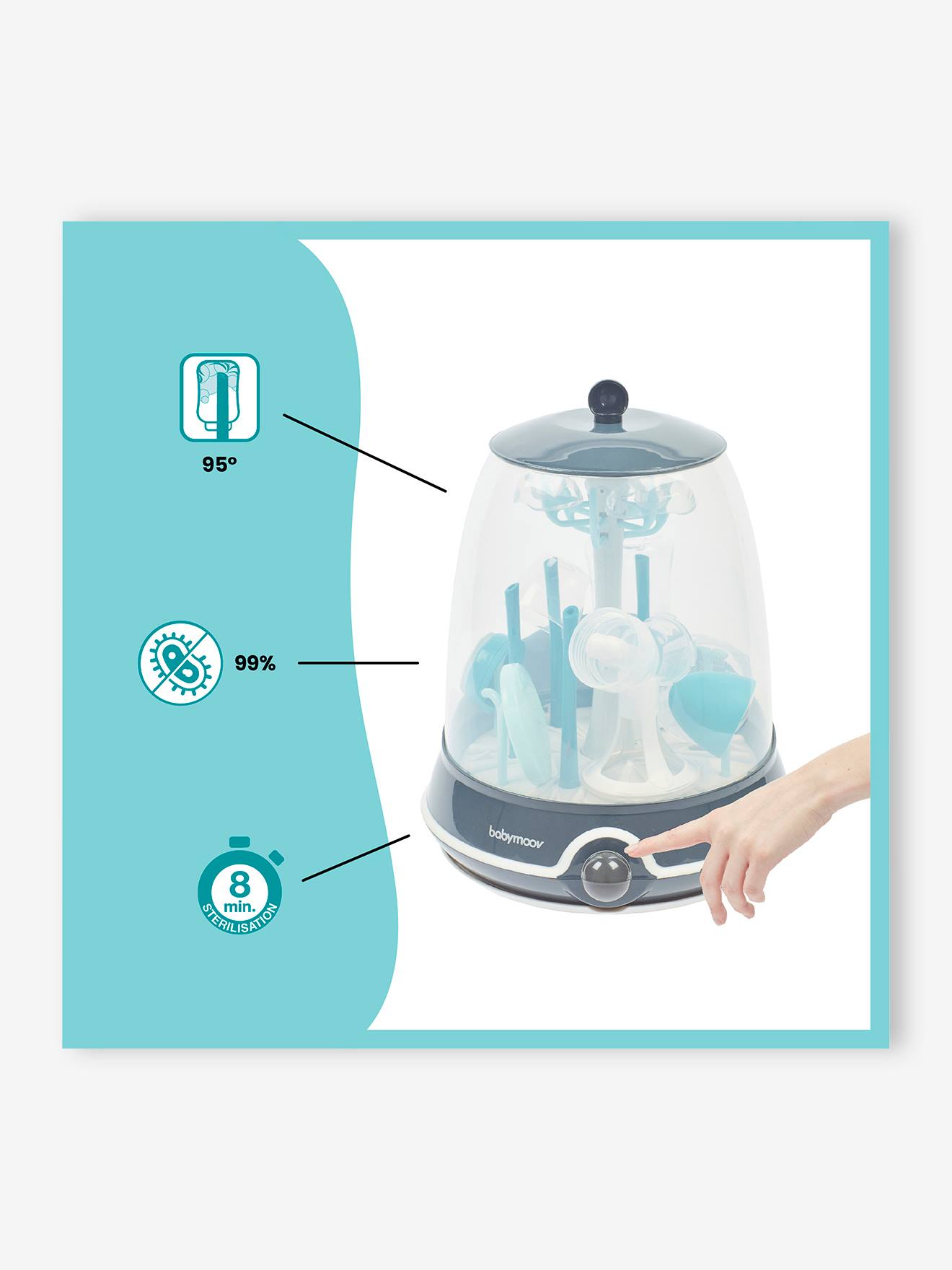 Stérilisateur électrique BABYMOOV Turbo Vapeur sans BPA bleu