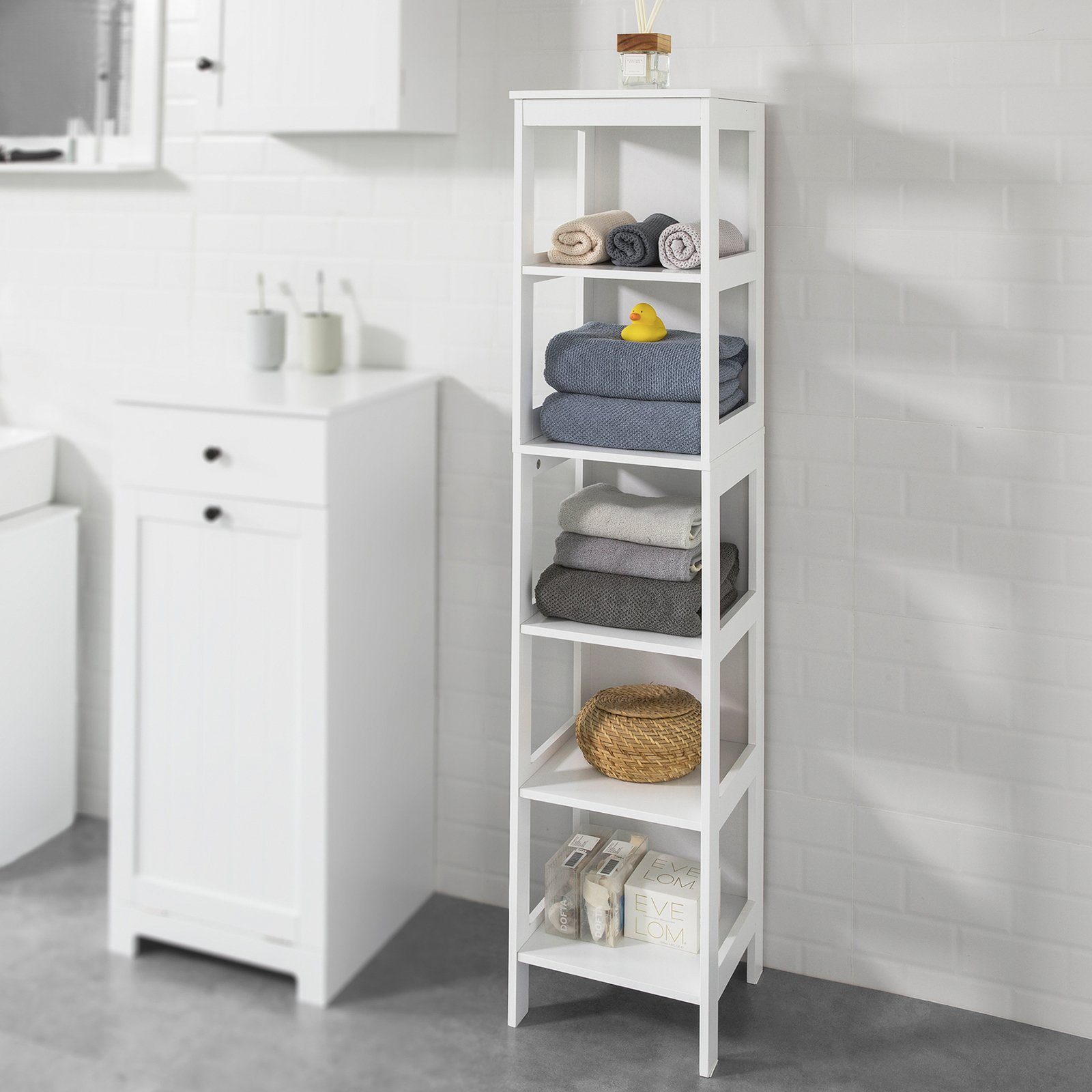 SoBuy Badregal BZR14, Bad-Hochschrank mit 5 Ablagen Standregal Aufbewahrungsregal