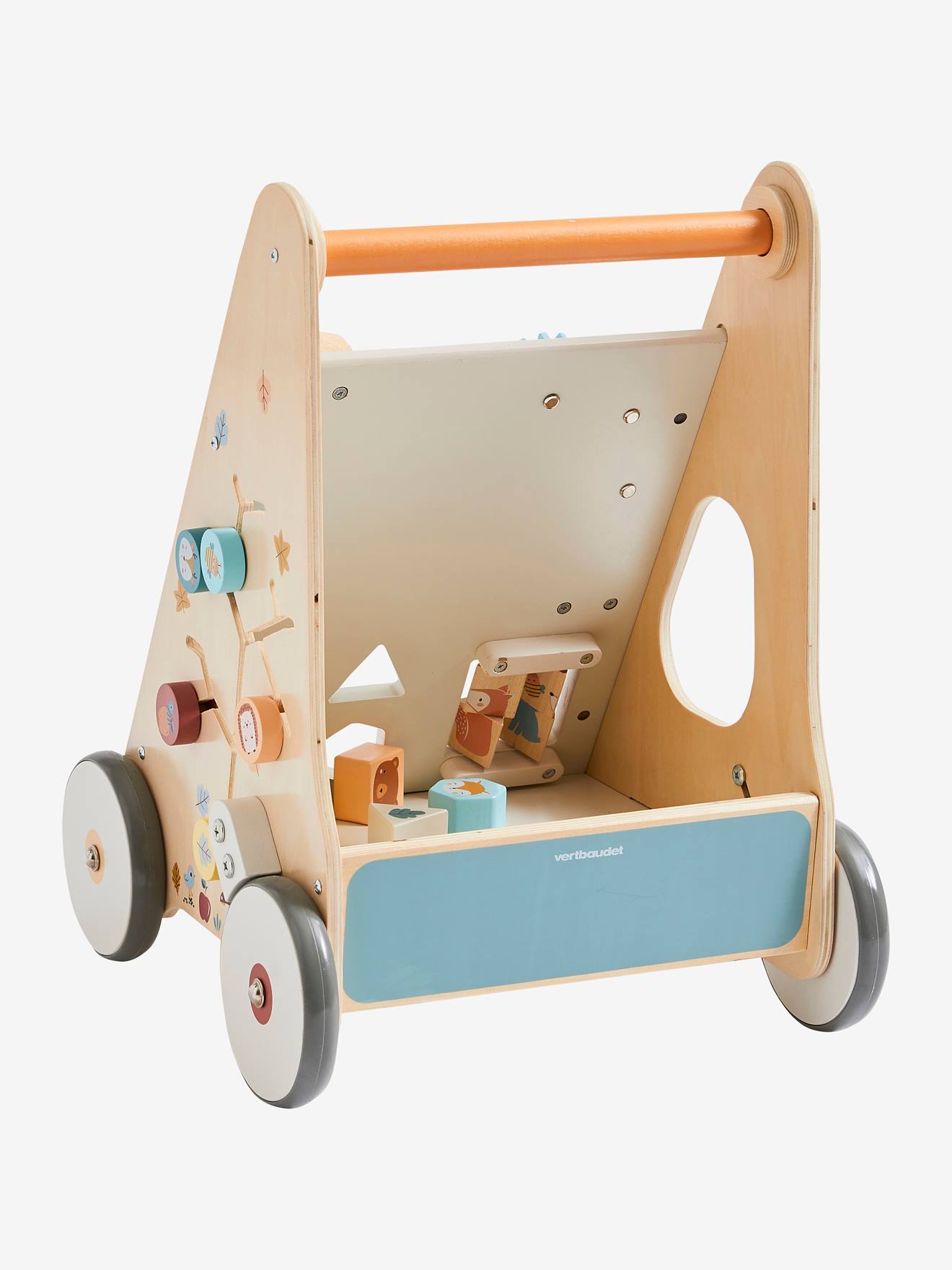 Vertbaudet Activity-Lauflernwagen mit Bremsen, Holz FSC - blau waldfreunde