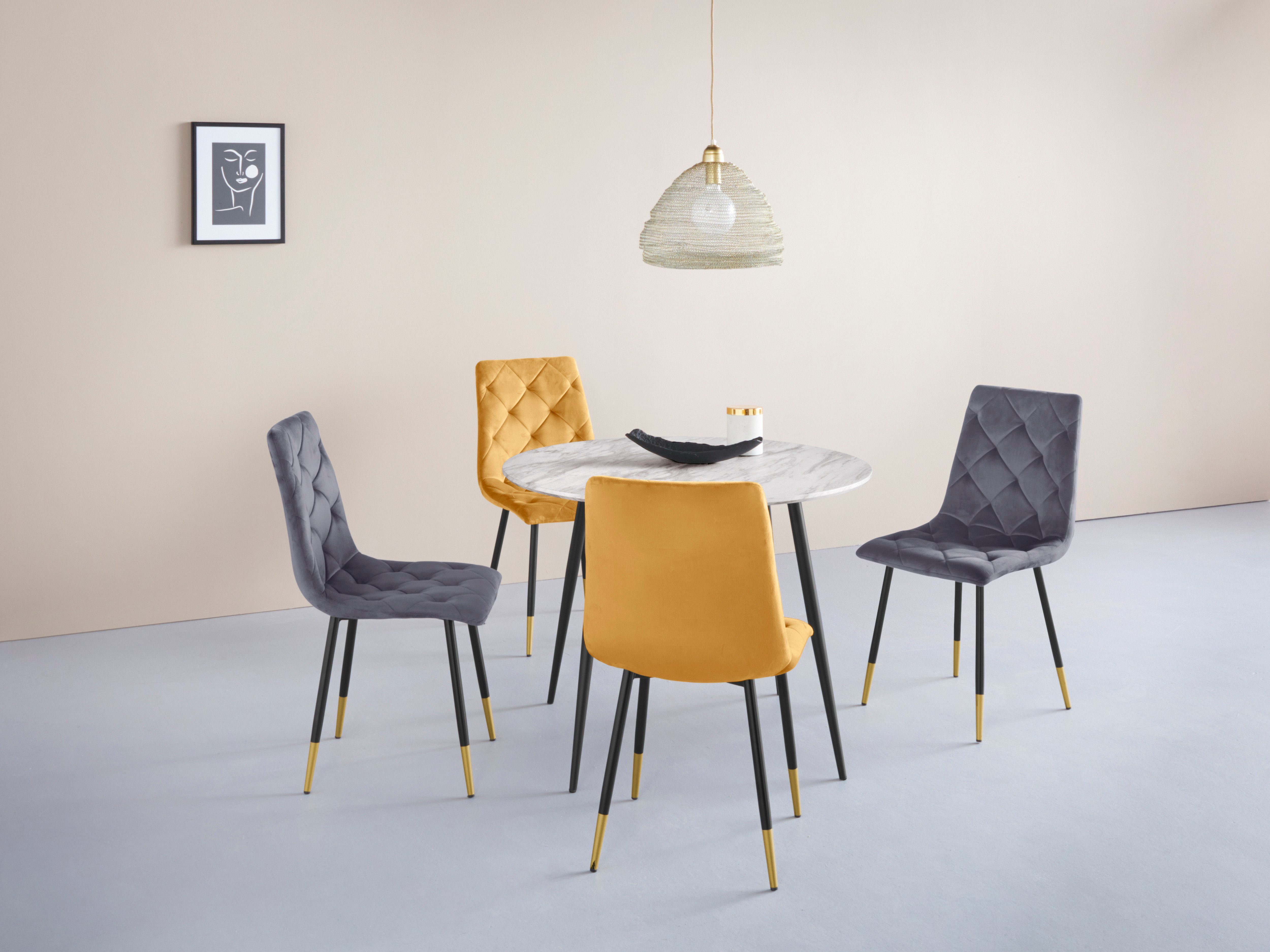 INOSIGN 4-Fußstuhl Eva (2 St), Bezug in Veloursstoff mit Diamant Steppung, max. Belastbarkeit 120kg