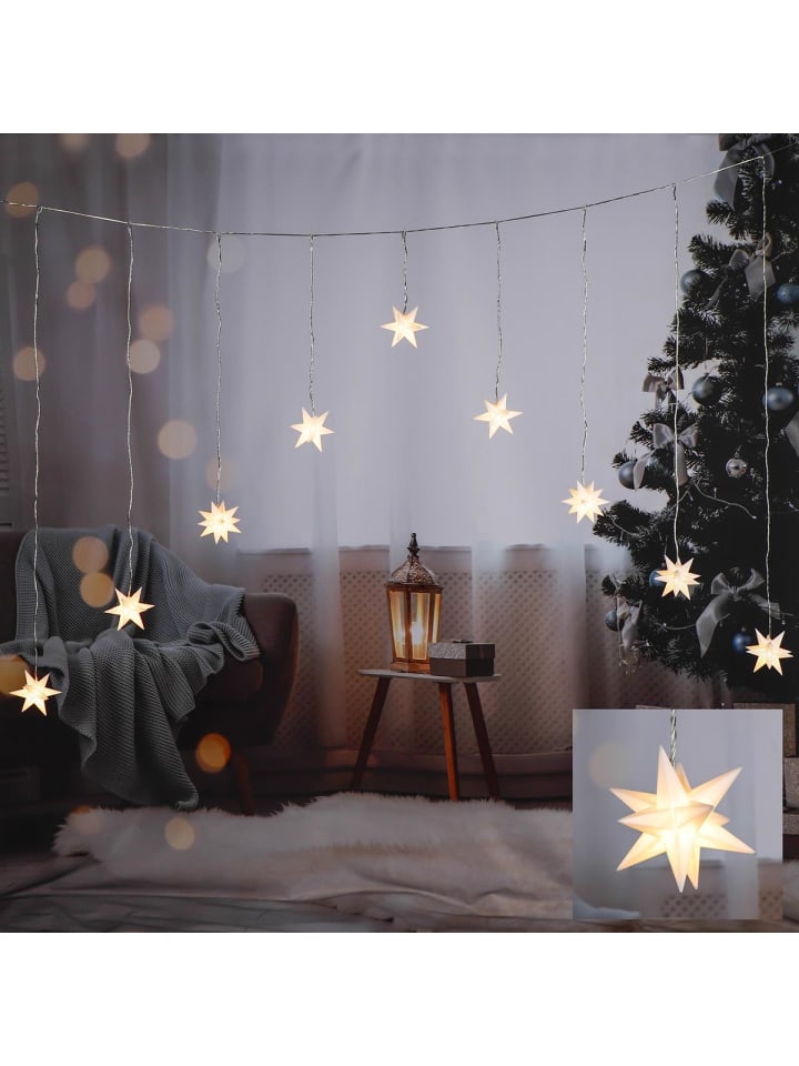 MARELIDA LED Lichtervorhang 3D Sterne 9 weiße Stern L: 160cm in weiß günstig kaufen onesize